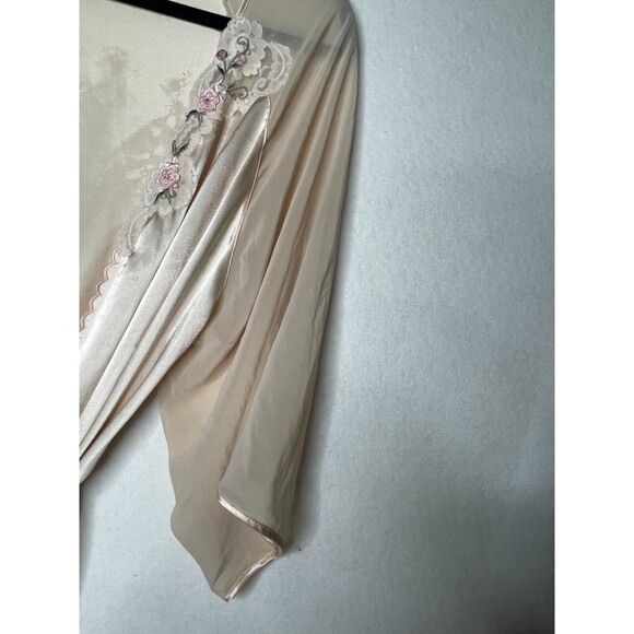 Val Mode Lingerie Long Tie Robe Light Peach Chiffon Sleeves Floral Collar Size L - Picture 6 of 14